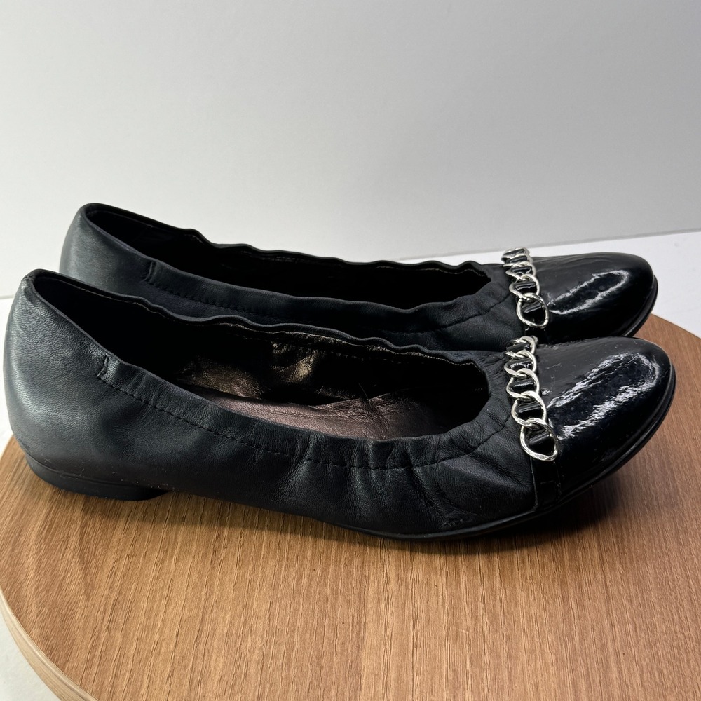 AGL Chain Accent Leather‎ Black Ballet Flats Comfortable Shoes Size 37 / 6